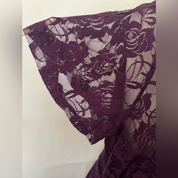 Nemidor Elegant Purple Floral Lace Midi Dress with Waist Tie Plus Size 14 - Picture 4 of 16